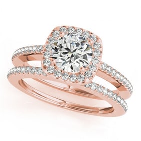 1.42 ctw Certified VS/SI Diamond 2pc Wedding Set Halo 14k Rose Gold
