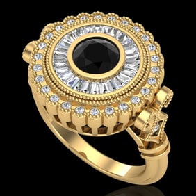 2.03 ctw Fancy Black Diamond Engagment Art Deco Ring 18k Yellow Gold