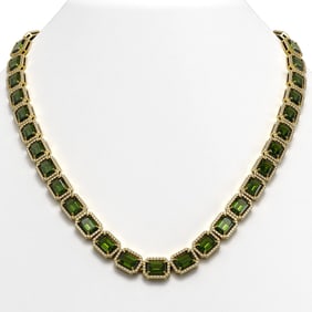 60.49 ctw Tourmaline & Diamond Micro Pave Halo Necklace 10k Yellow Gold