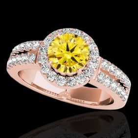 1.5 ctw Certified SI/I Fancy Intense Yellow Diamond Ring 10k Rose Gold