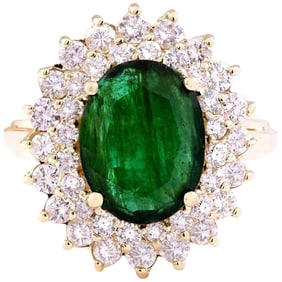 Emerald Diamond Ring 14K Yellow Gold
