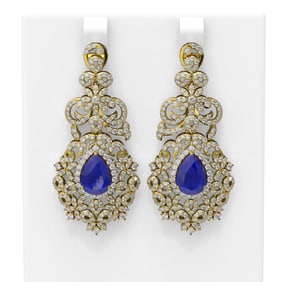 13.62 ctw Sapphire & Diamond Earrings 18K Yellow Gold
