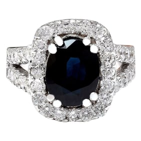 Natural Sapphire Diamond Ring In 18K