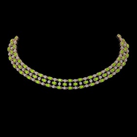 56.93 ctw Peridot & Diamond Necklace 10K Rose Gold