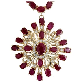Ruby Diamond Necklace 14K Yellow Gold