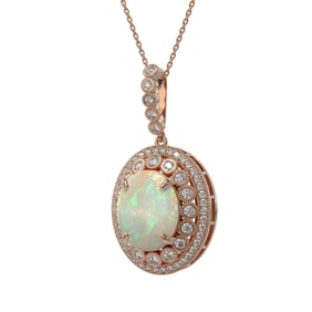 9.38 ctw Certified Opal & Diamond Victorian Necklace 14K Rose Gold