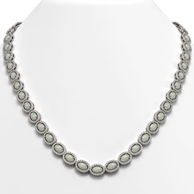 21.21 ctw Opal & Diamond Micro Pave Halo Necklace 10k White Gold