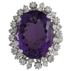 Natural Amethyst 18K White Gold Diamond