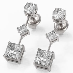 2.32 ctw Princess Cut Diamond Designer Earrings 18K White Gold