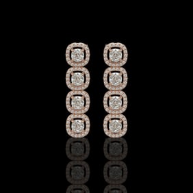 3.84 ctw Cushion Cut Diamond Micro Pave Earrings 18K Rose Gold