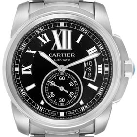 Cartier Calibre Steel Black Dial Mens