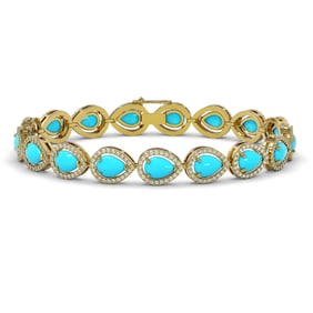 13.19 ctw Turquoise & Diamond Micro Pave Halo Bracelet 10k Yellow Gold