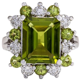 Exquisite Natural Peridot 14K White Gold