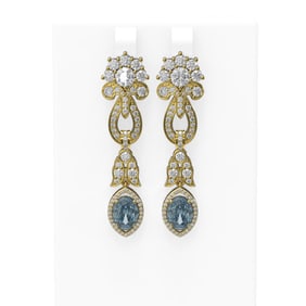 7.64 ctw Aquamarine & Diamond Earrings 18K Yellow Gold