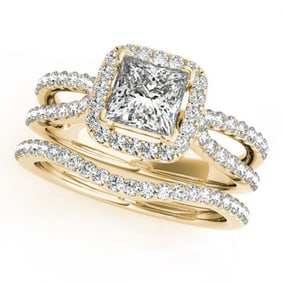 1.71 ctw Certified VS/SI Princess Diamond 2pc Set Halo 14k Yellow Gold