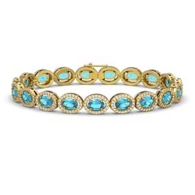 14.82 ctw Swiss Topaz & Diamond Micro Pave Halo Bracelet 10k Yellow Gold