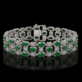 25.85 ctw Emerald & Diamond Bracelet 10K White Gold