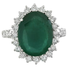Emerald Diamond Ring 14K White Gold