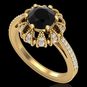 1.65 ctw Fancy Black Diamond Art Deco Micro Pave Ring 18k Yellow Gold