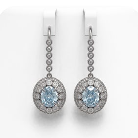 7.65 ctw Aquamarine & Diamond Victorian Earrings 14K White Gold