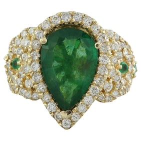 Emerald Diamond Ring 14K Yellow Gold