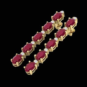 17.97 ctw Ruby & VS/SI Certified Diamond Tennis Earrings 10k Yellow Gold