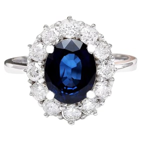 Natural Sapphire Diamond Ring In 18K