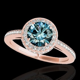 1.55 ctw SI Certified Fancy Blue Diamond Halo Ring 10k Rose Gold