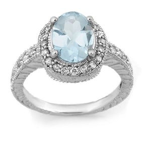 2.90 ctw Aquamarine & Diamond Ring 14k White Gold