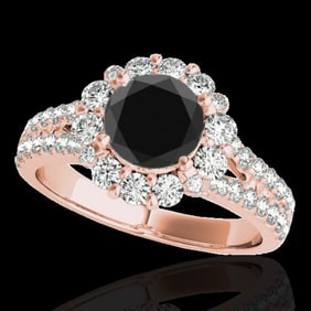 2.01 ctw Certified VS Black Diamond Solitaire Halo Ring 10k Rose Gold
