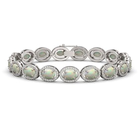 14.24 ctw Opal & Diamond Micro Pave Halo Bracelet 10k White Gold