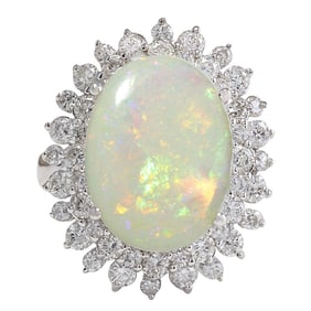 Opal Diamond Ring In 18K White