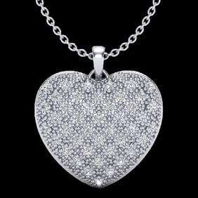 1.0 ctw Micro Pave VS/SI Diamond Heart Necklace 14k White Gold