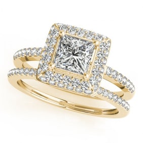 1.01 ctw Certified VS/SI Princess Diamond 2pc Set Halo 14k Yellow Gold