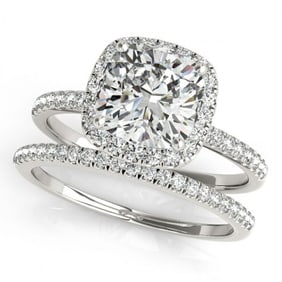 0.93 ctw Certified VS/SI Cushion Diamond 2pc Set Halo 14k White Gold