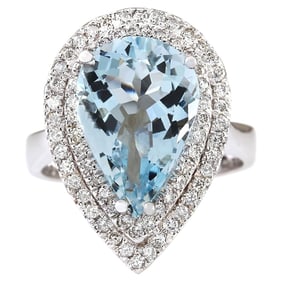 Aquamarine 14K White Gold Diamond Ring