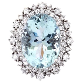 Aquamarine Diamond Ring 14K White Gold