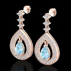 2.25 ctw Aquamarine & Micro Pave VS/SI Diamond Earrings 14k Rose Gold