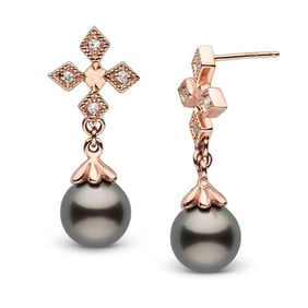 Black Tahitian Pearl and Diamond Cross Earrings