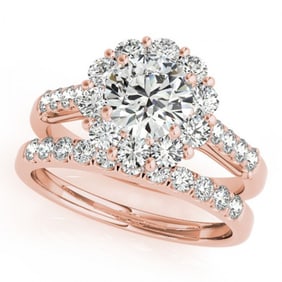 3.14 ctw Certified VS/SI Diamond 2pc Wedding Set Halo e 14k Rose Gold
