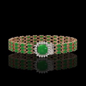 20.93 ctw Jade & Diamond Bracelet 14K Rose Gold