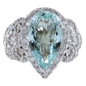 Natural Aquamarine Diamond Ring In 18K