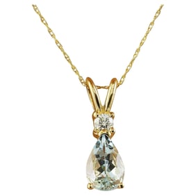 Aquamarine Diamond Necklace 14K Yellow Gold