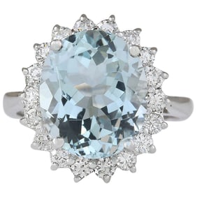 Natural Aquamarine 14K White Gold Diamond