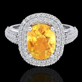 3.50 ctw Citrine & Micro Pave VS/SI Diamond Ring 14k White Gold