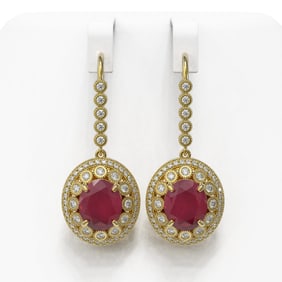 17.22 ctw Certified Ruby & Diamond Victorian Earrings 14K Yellow Gold