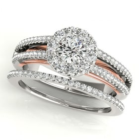 0.92 ctw Certified VS/SI Diamond 2pc Set Solitaire Halo 14k 2Tone Gold
