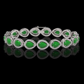 13.19 ctw Jade & Diamond Micro Pave Halo Bracelet 10k White Gold