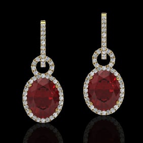 8 ctw Garnet & Micro Pave Halo VS/SI Diamond Earrings 14k Yellow Gold