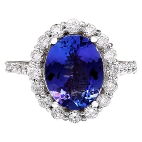 Exquisite Natural Tanzanite Diamond Ring In